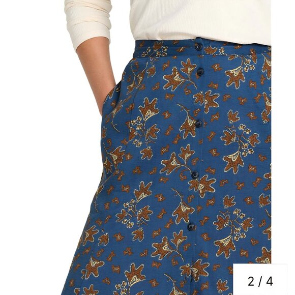 Toad&Co Manzana Paneled Midi Skirt Midnight Leaf Print Organic Cotton Size L - Picture 5 of 12